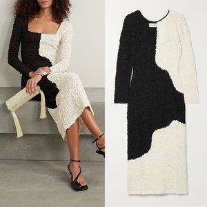 Mara Hoffman Amy Popcorn Midi Dress Two Tone - Bodycon - Black & White - Large